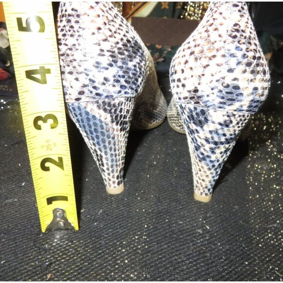 Crown Vintage Natural & Blue Python Embossed Leather Peep toe pumps size 8.5 - Picture 4 of 12